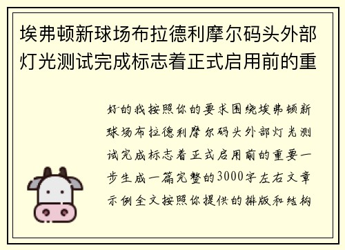埃弗顿新球场布拉德利摩尔码头外部灯光测试完成标志着正式启用前的重要一步